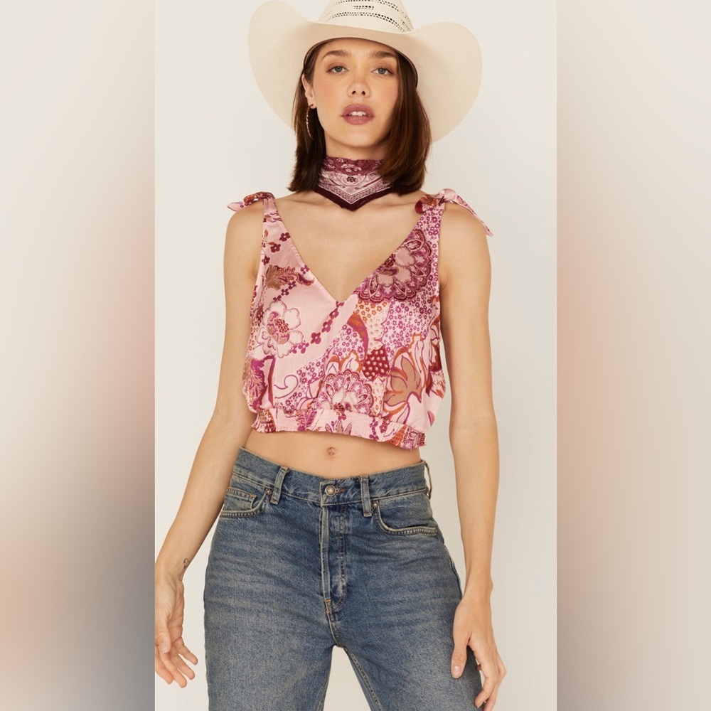 NEW FREE PEOPLE - Blush Floral Top with Elasticized Waistband